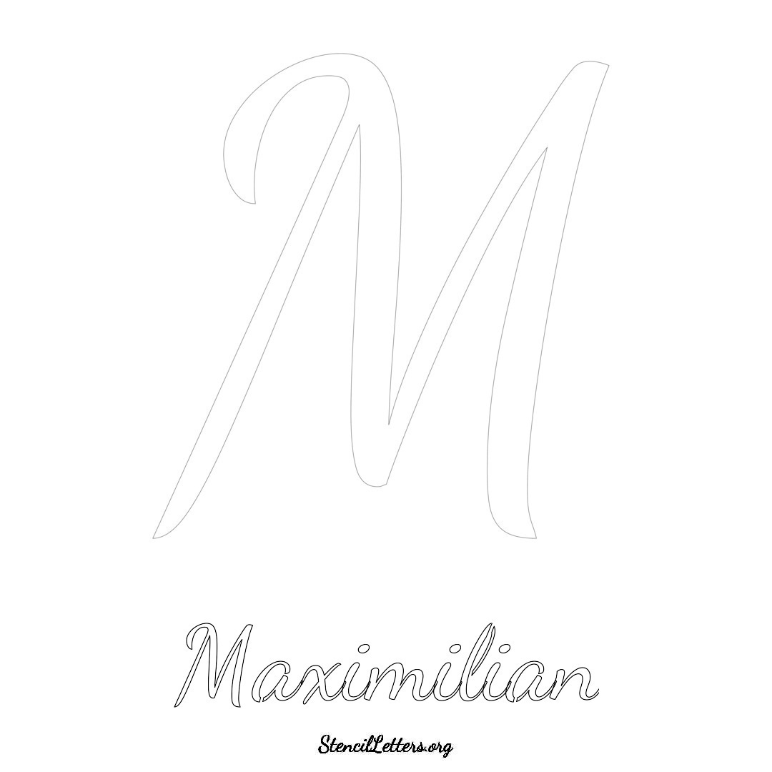 Maximilian printable name initial stencil in Cursive Script Lettering