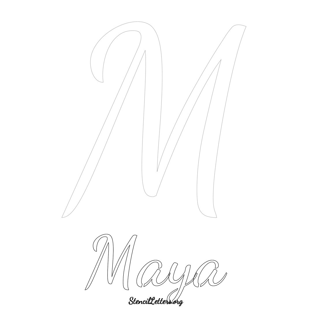 Maya printable name initial stencil in Cursive Script Lettering