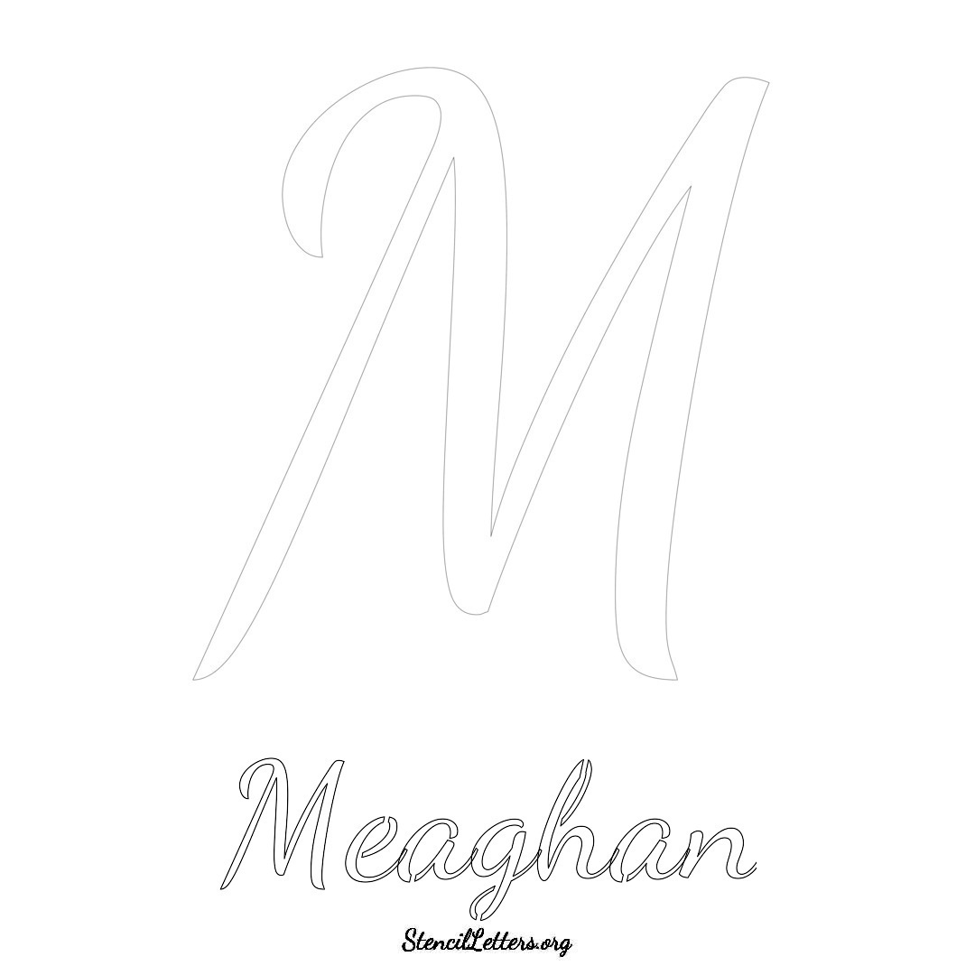 Meaghan printable name initial stencil in Cursive Script Lettering