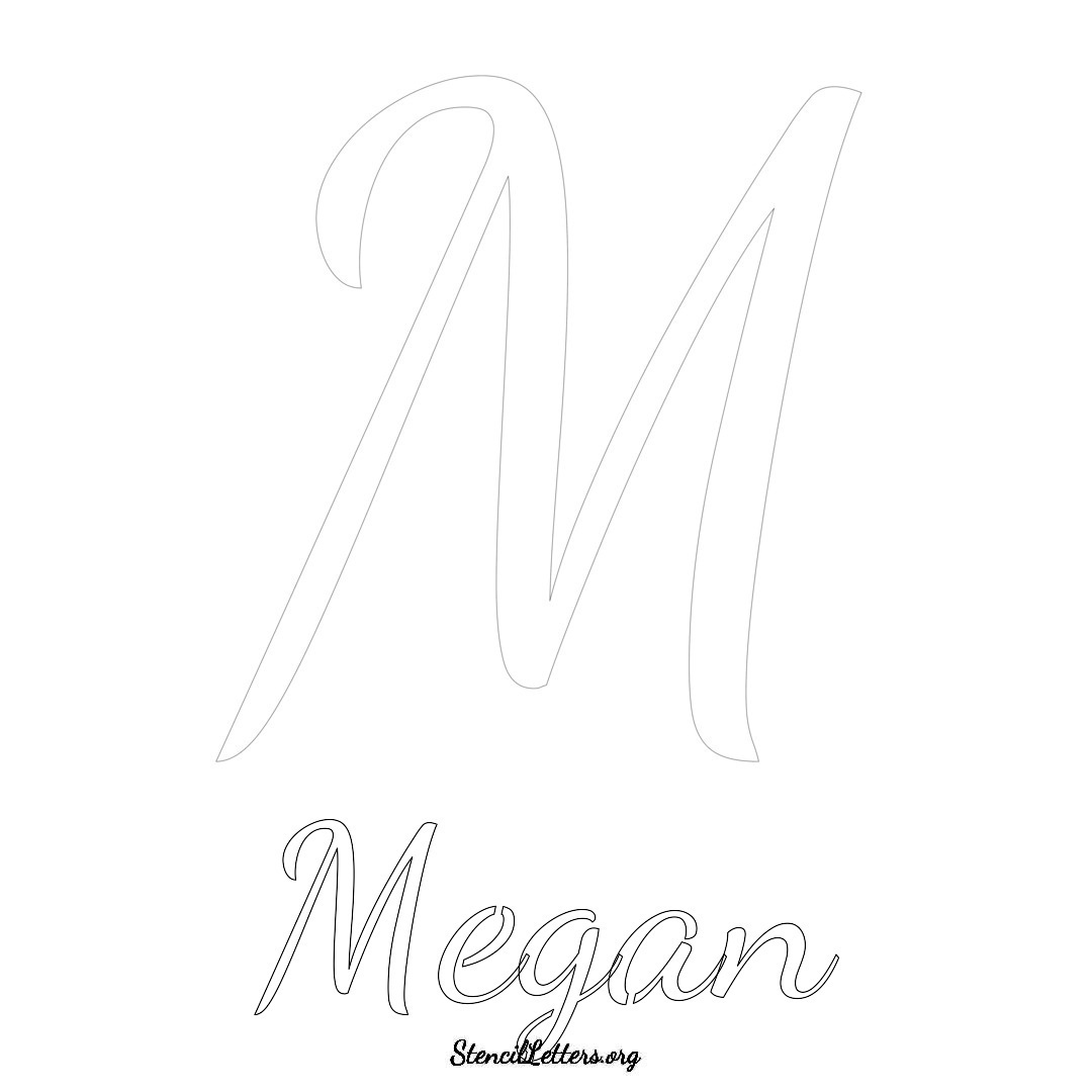 Megan printable name initial stencil in Cursive Script Lettering
