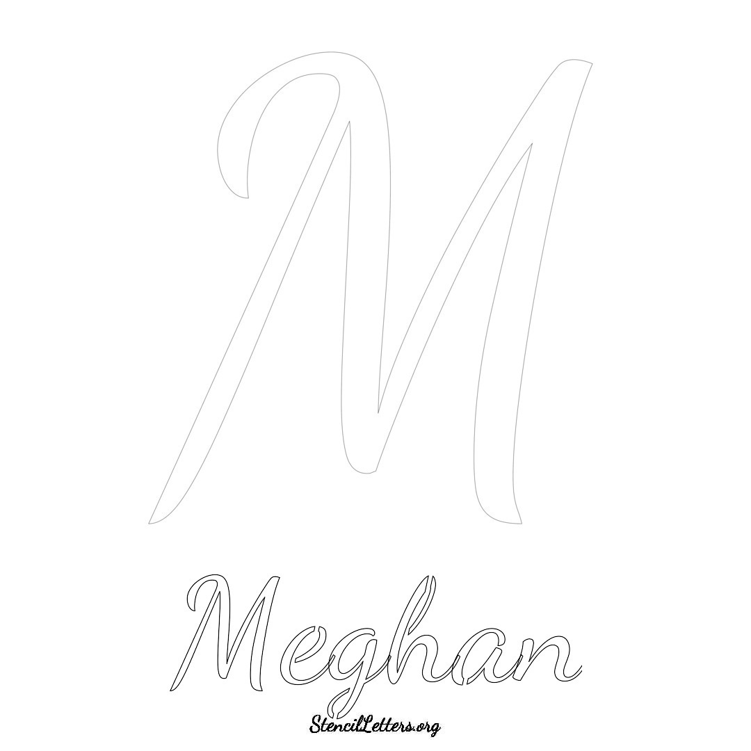 Meghan printable name initial stencil in Cursive Script Lettering