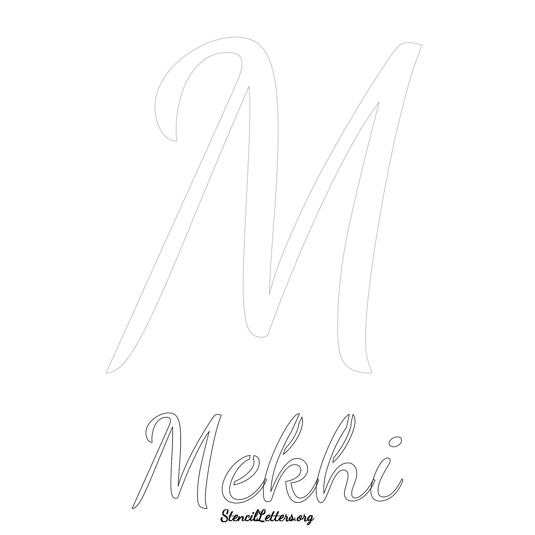 Mekhi printable name initial stencil in Cursive Script Lettering