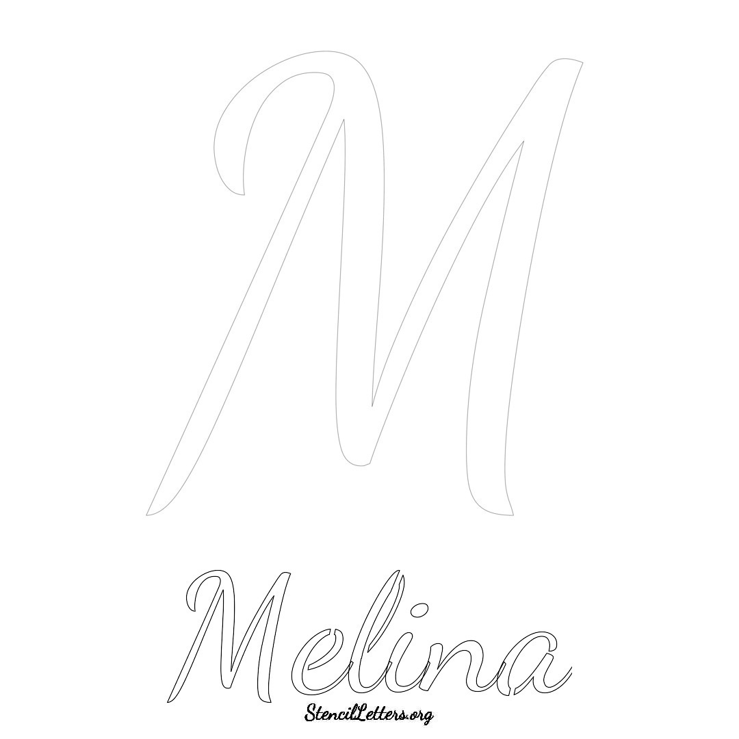 Melina printable name initial stencil in Cursive Script Lettering