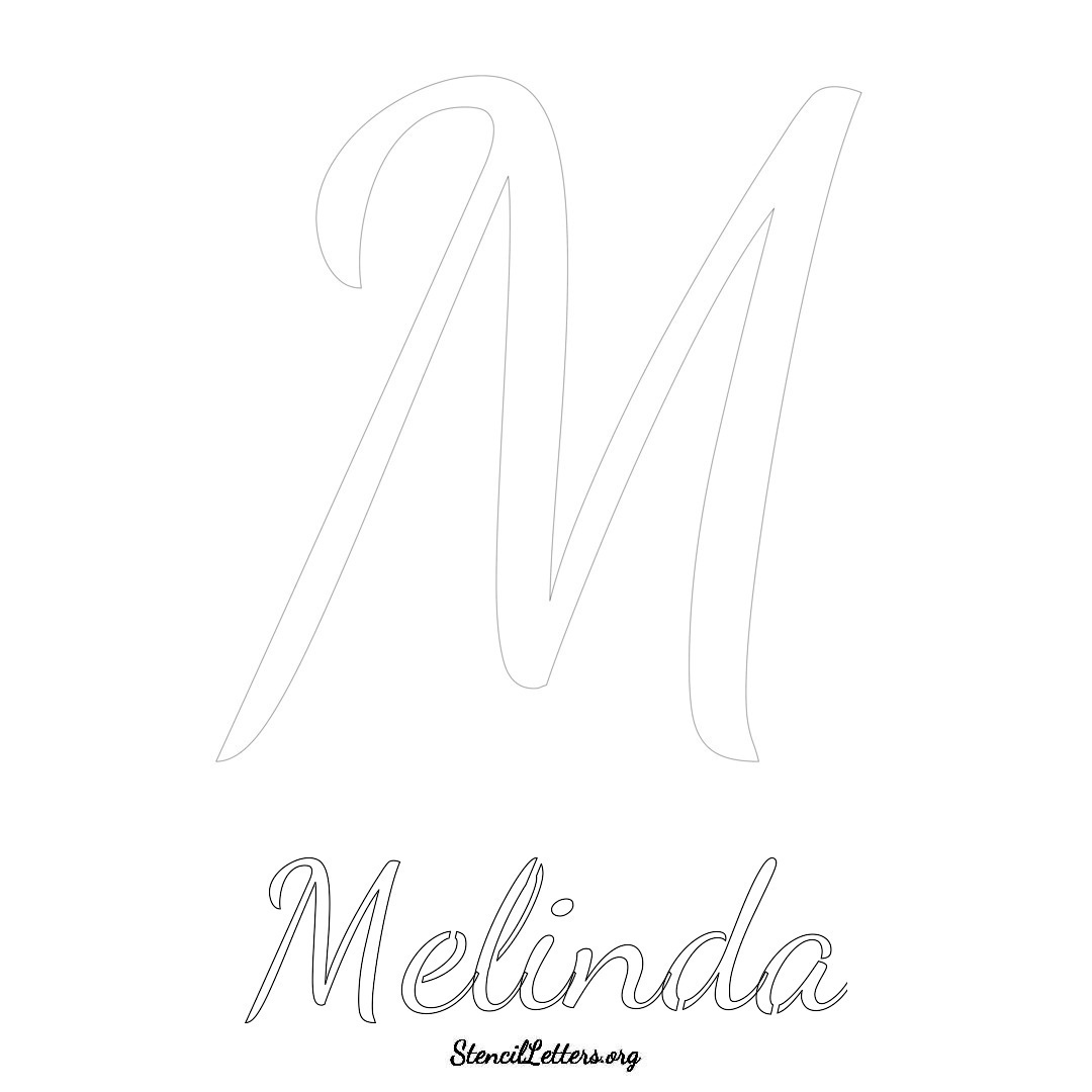 Melinda printable name initial stencil in Cursive Script Lettering