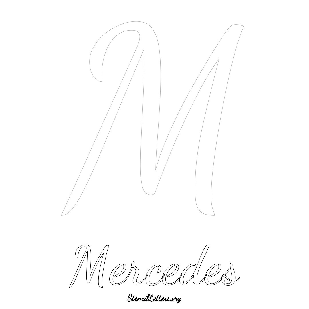 Mercedes printable name initial stencil in Cursive Script Lettering