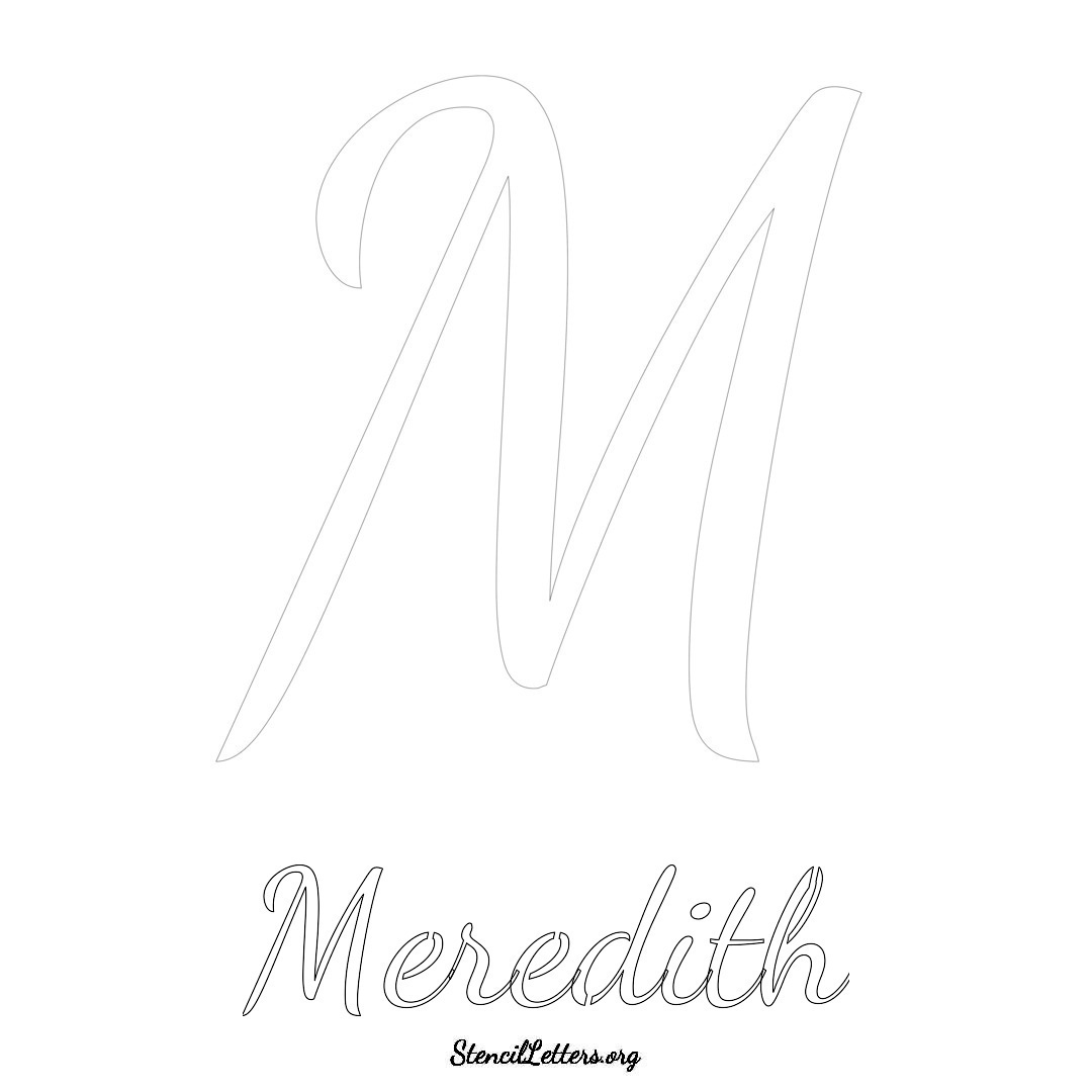 Meredith printable name initial stencil in Cursive Script Lettering