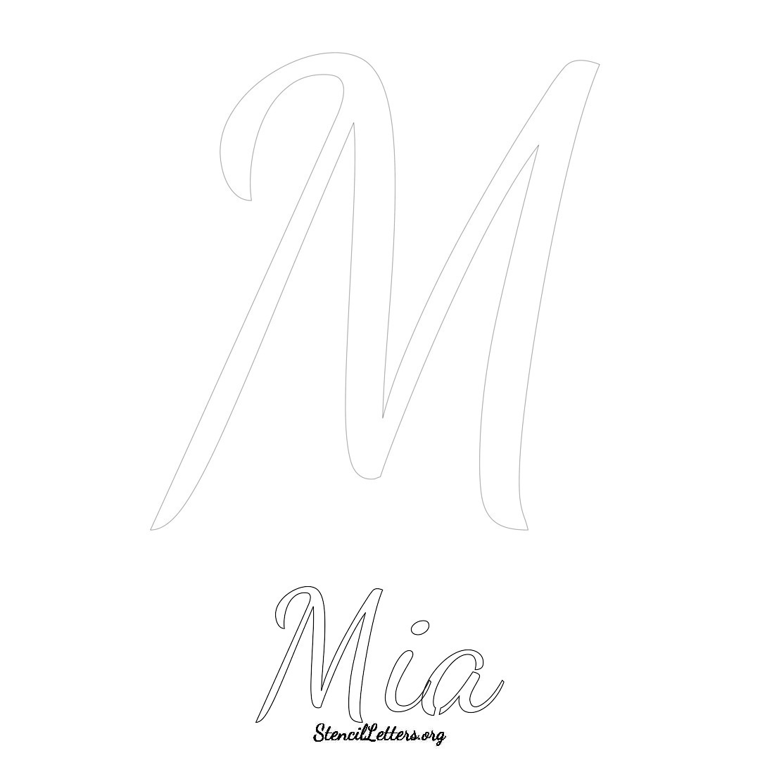 Mia printable name initial stencil in Cursive Script Lettering