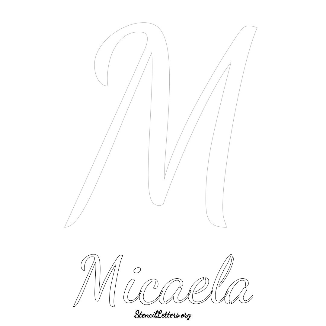 Micaela printable name initial stencil in Cursive Script Lettering