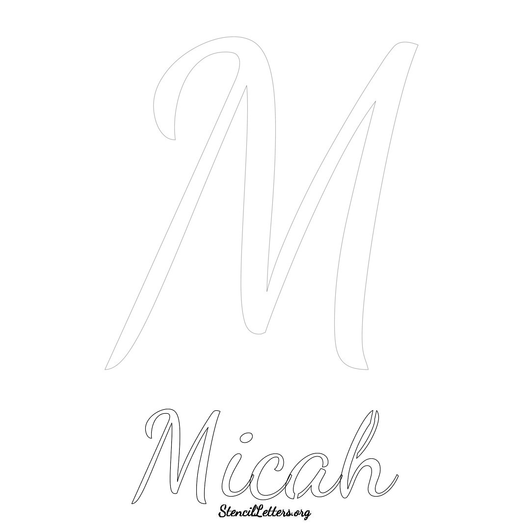Micah printable name initial stencil in Cursive Script Lettering