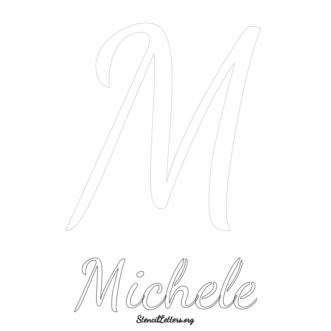 Michele printable name initial stencil in Cursive Script Lettering