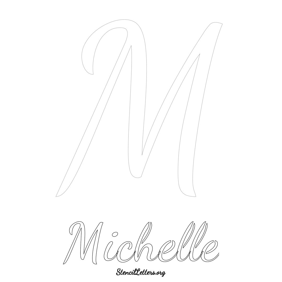 Michelle printable name initial stencil in Cursive Script Lettering