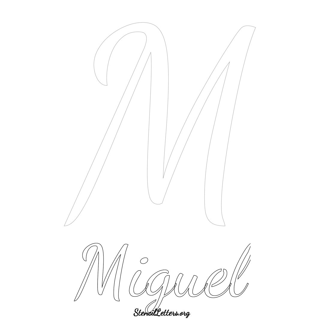 Miguel printable name initial stencil in Cursive Script Lettering