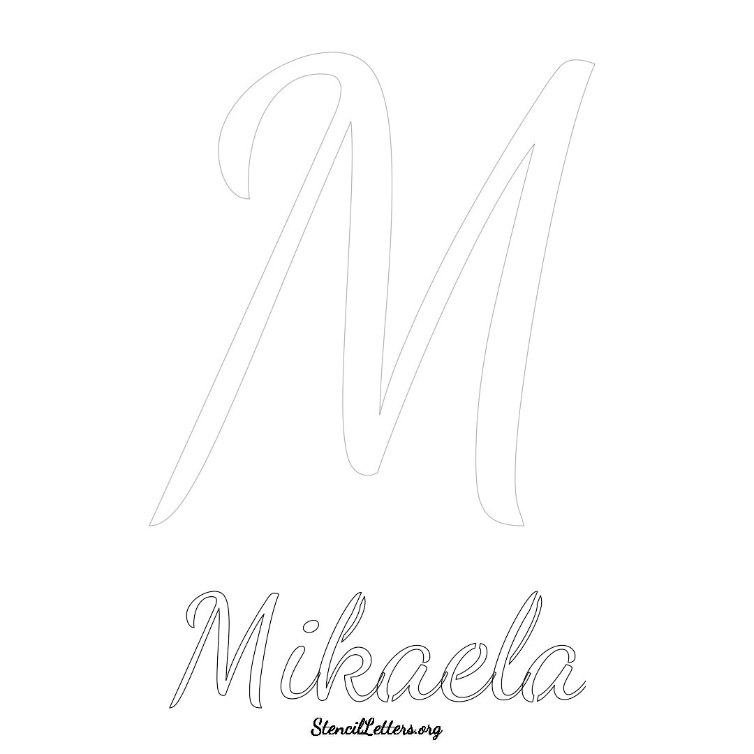 Mikaela printable name initial stencil in Cursive Script Lettering