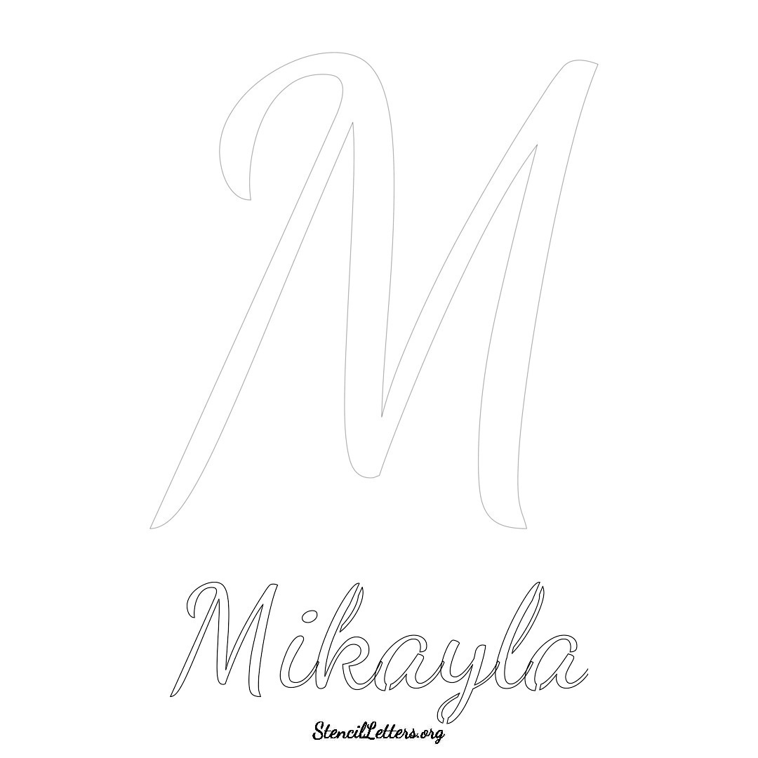 Mikayla printable name initial stencil in Cursive Script Lettering