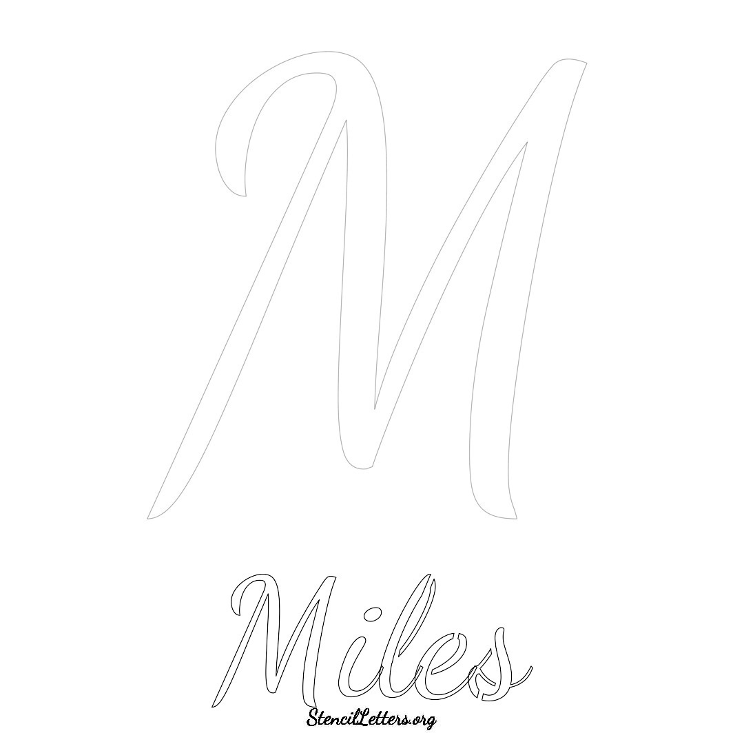 Miles printable name initial stencil in Cursive Script Lettering