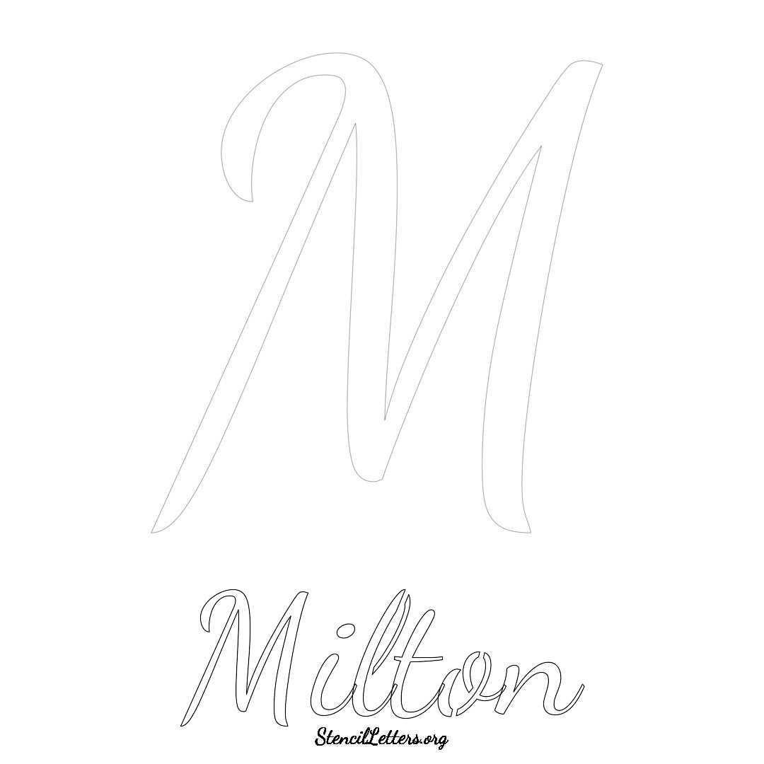 Milton printable name initial stencil in Cursive Script Lettering