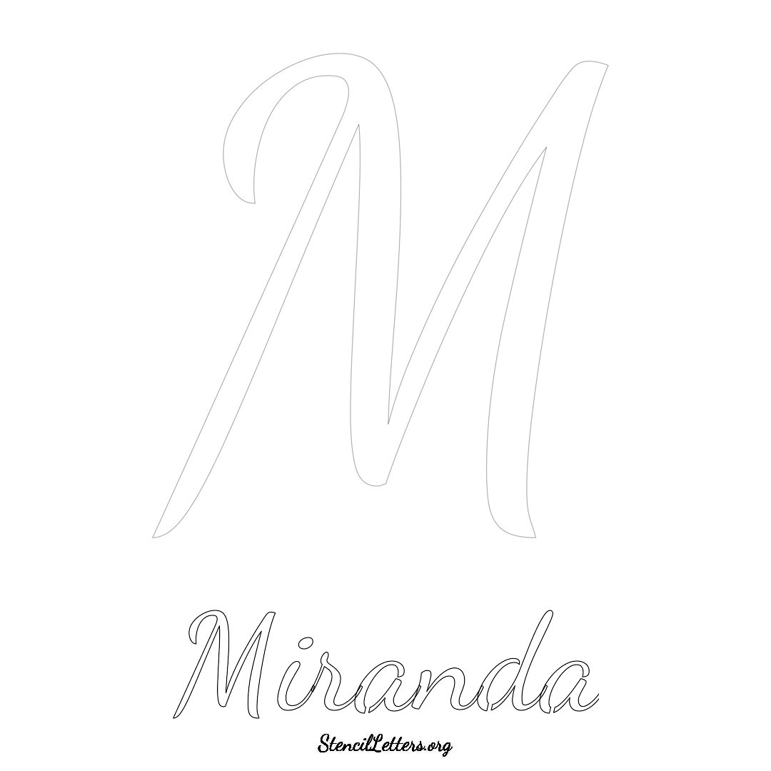 Miranda printable name initial stencil in Cursive Script Lettering