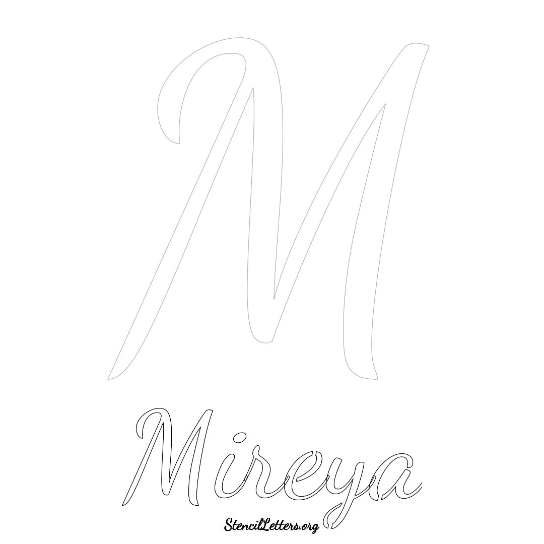 Mireya printable name initial stencil in Cursive Script Lettering