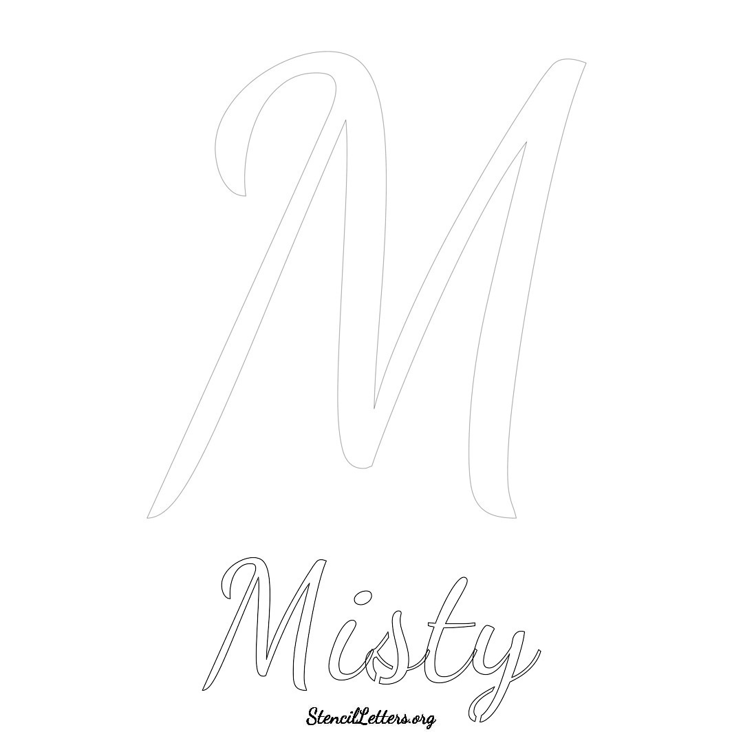 Misty printable name initial stencil in Cursive Script Lettering