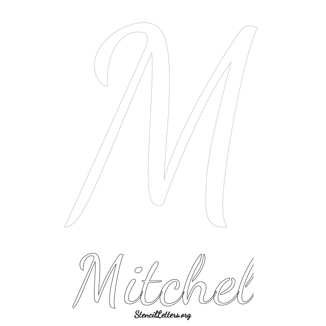 Mitchel printable name initial stencil in Cursive Script Lettering