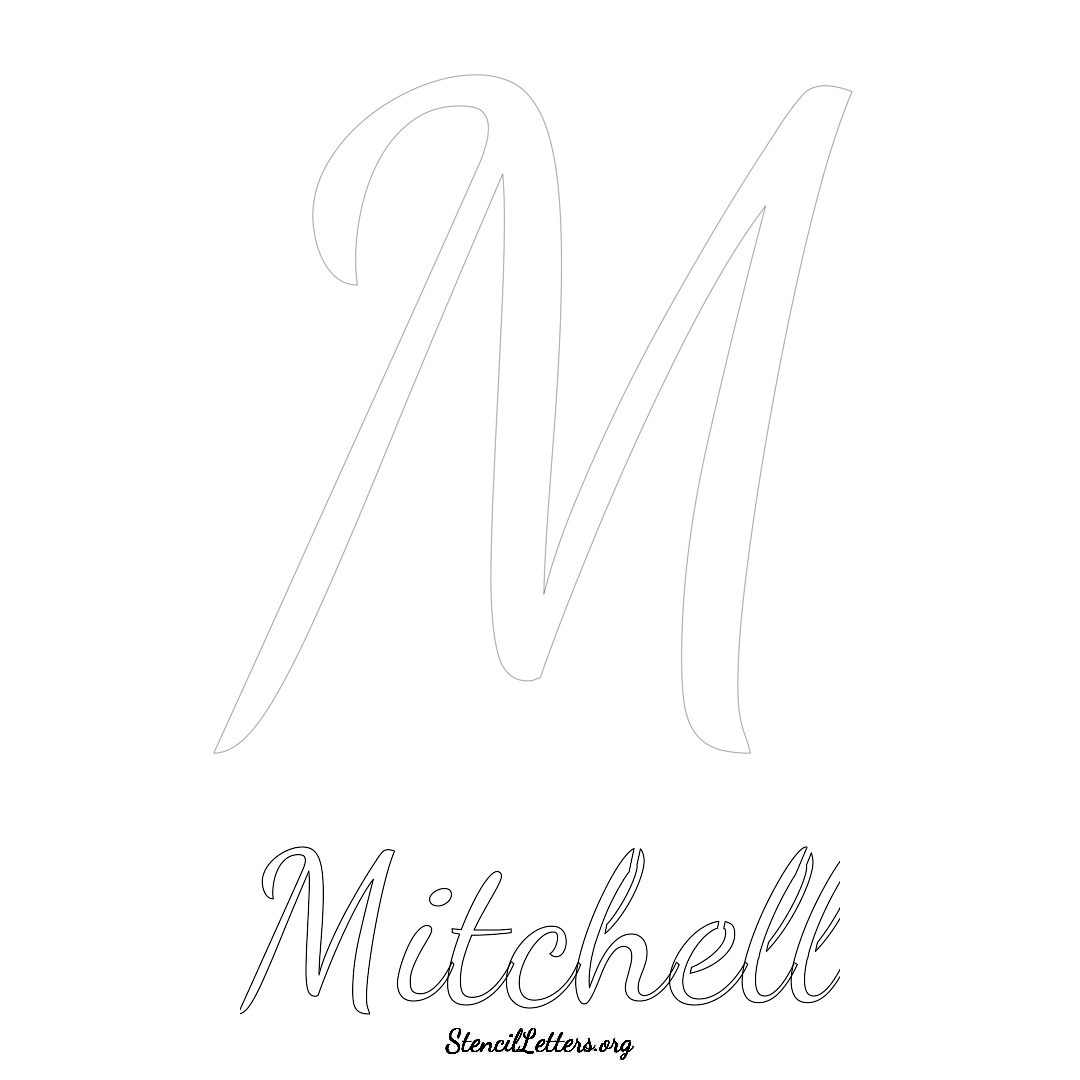 Mitchell printable name initial stencil in Cursive Script Lettering