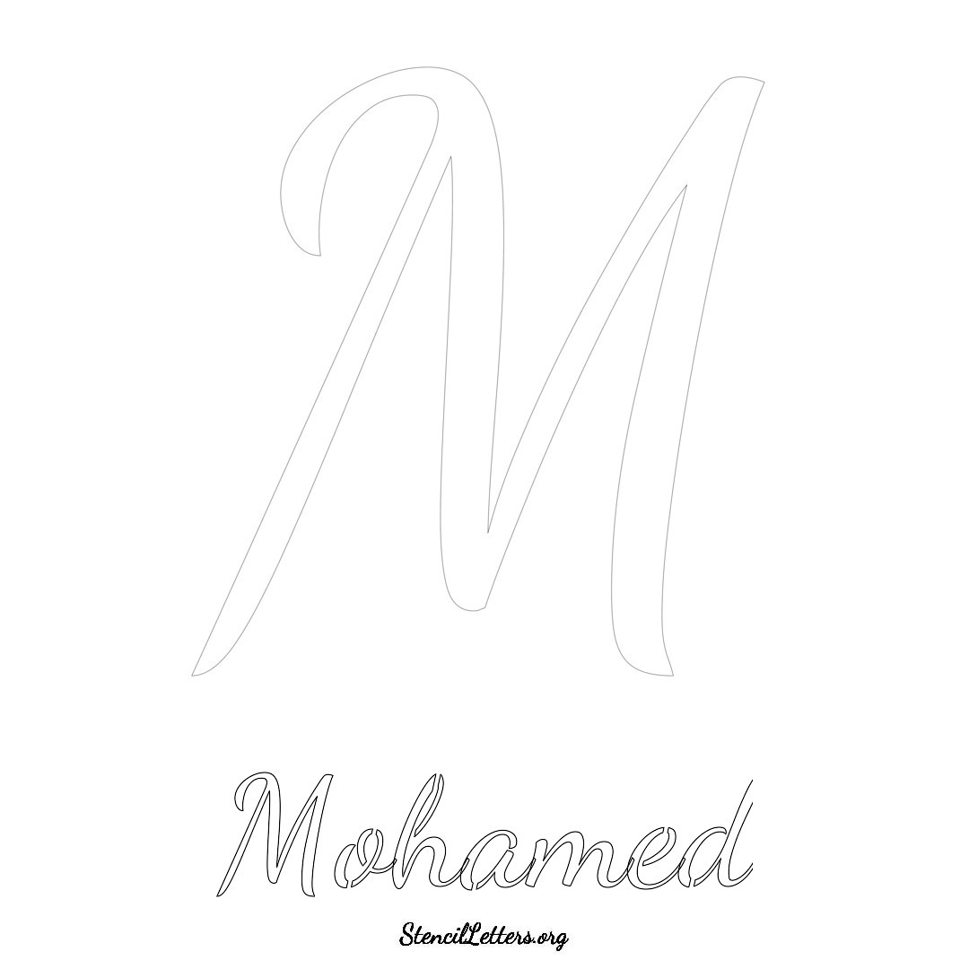 Mohamed printable name initial stencil in Cursive Script Lettering