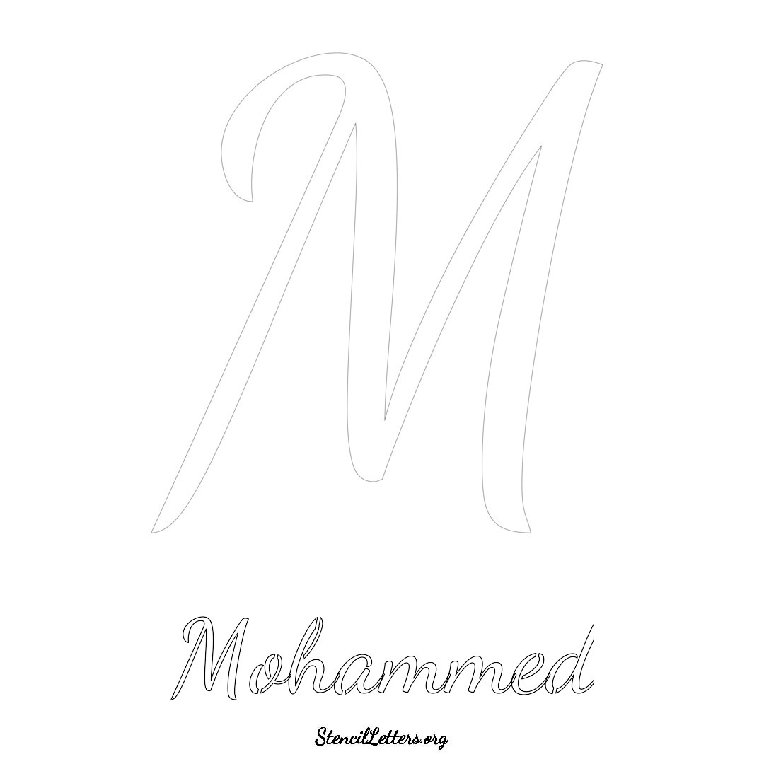 Mohammed printable name initial stencil in Cursive Script Lettering