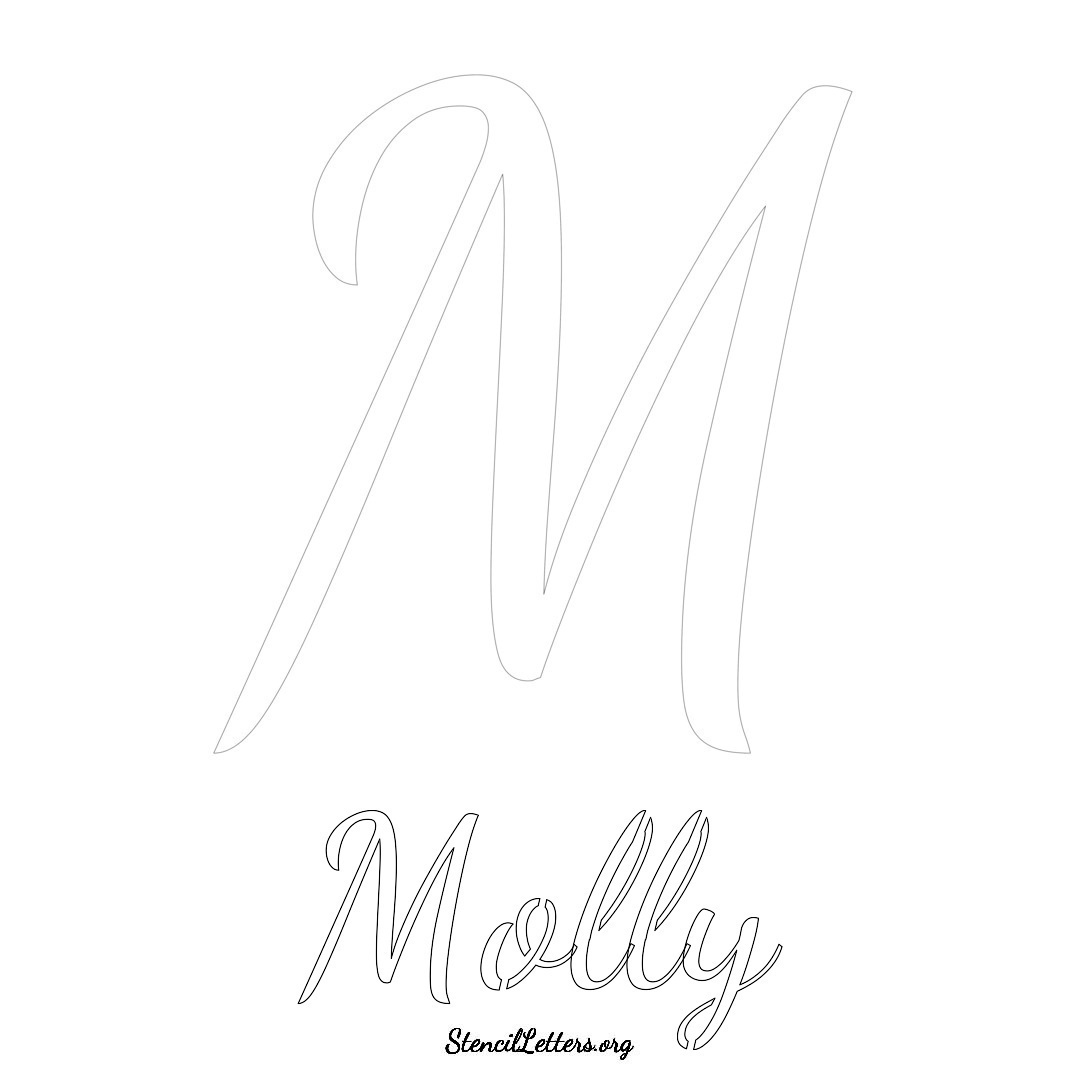 Molly printable name initial stencil in Cursive Script Lettering