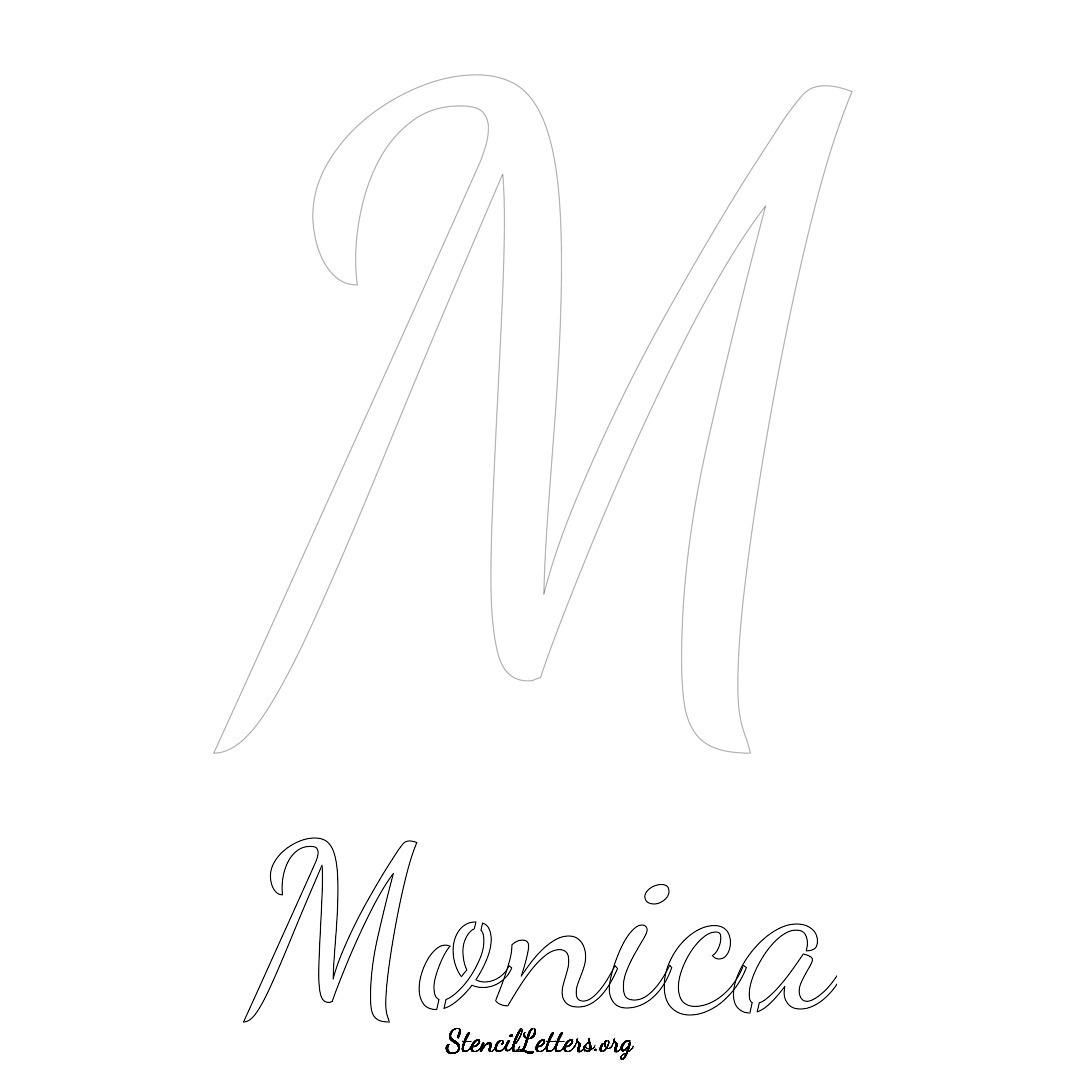 Monica printable name initial stencil in Cursive Script Lettering