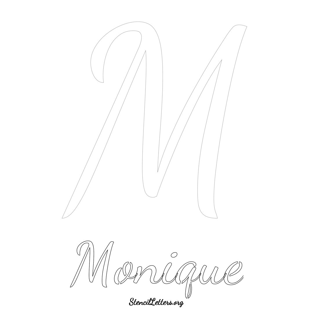 Monique printable name initial stencil in Cursive Script Lettering