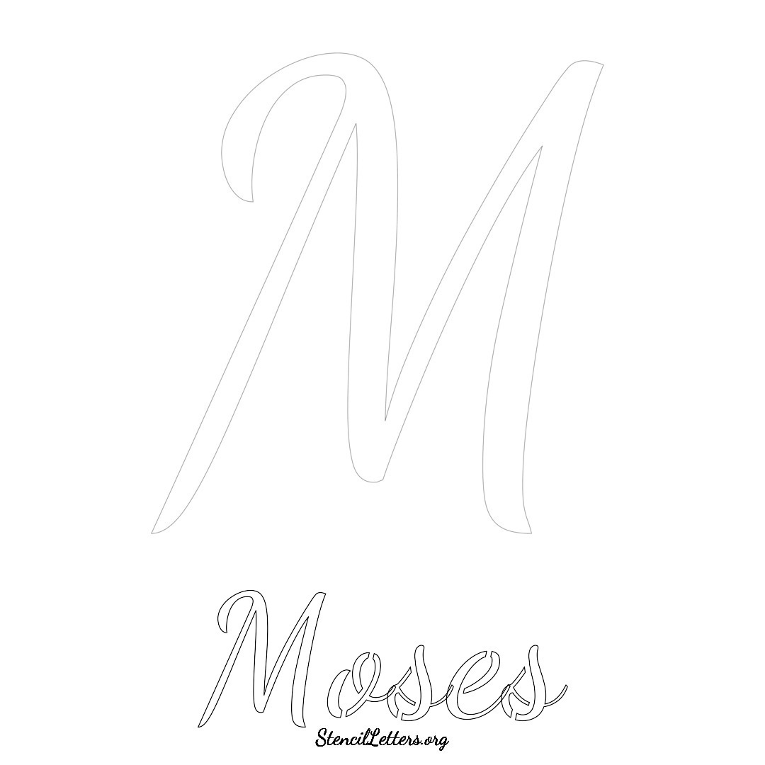 Moses printable name initial stencil in Cursive Script Lettering