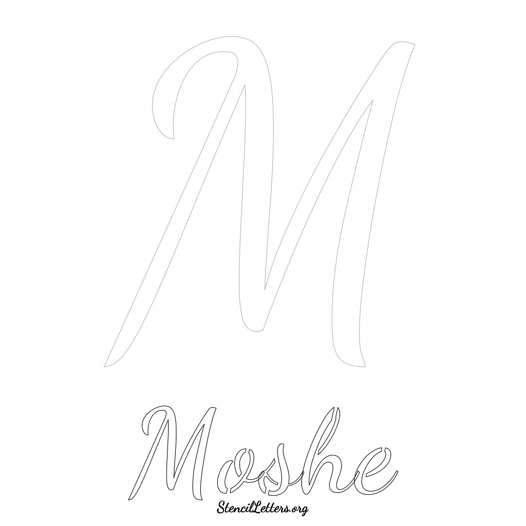 Moshe printable name initial stencil in Cursive Script Lettering