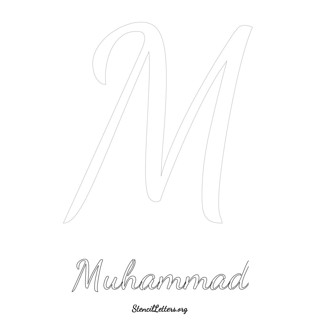 Muhammad printable name initial stencil in Cursive Script Lettering