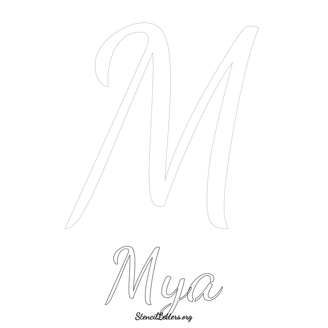 Mya printable name initial stencil in Cursive Script Lettering