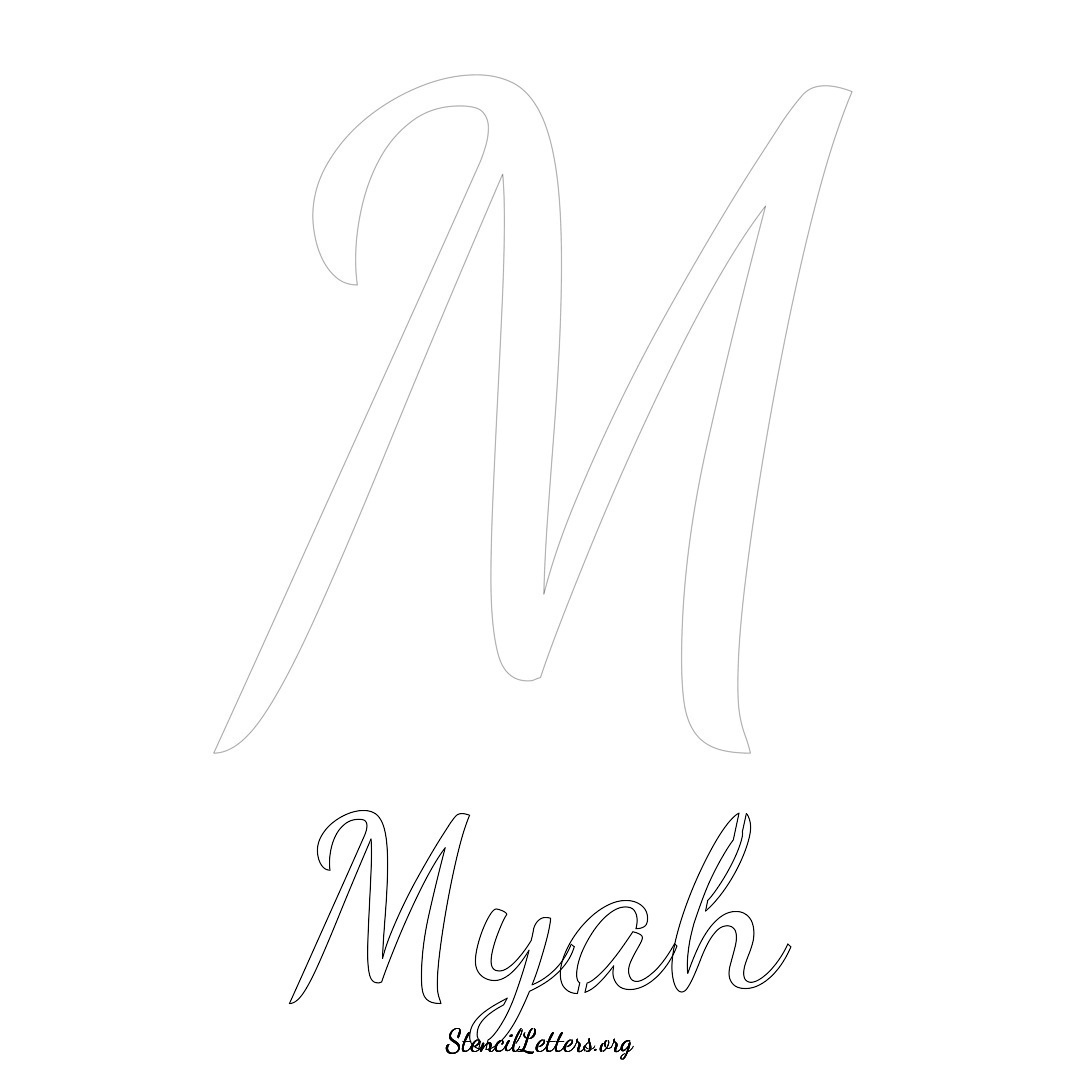 Myah printable name initial stencil in Cursive Script Lettering