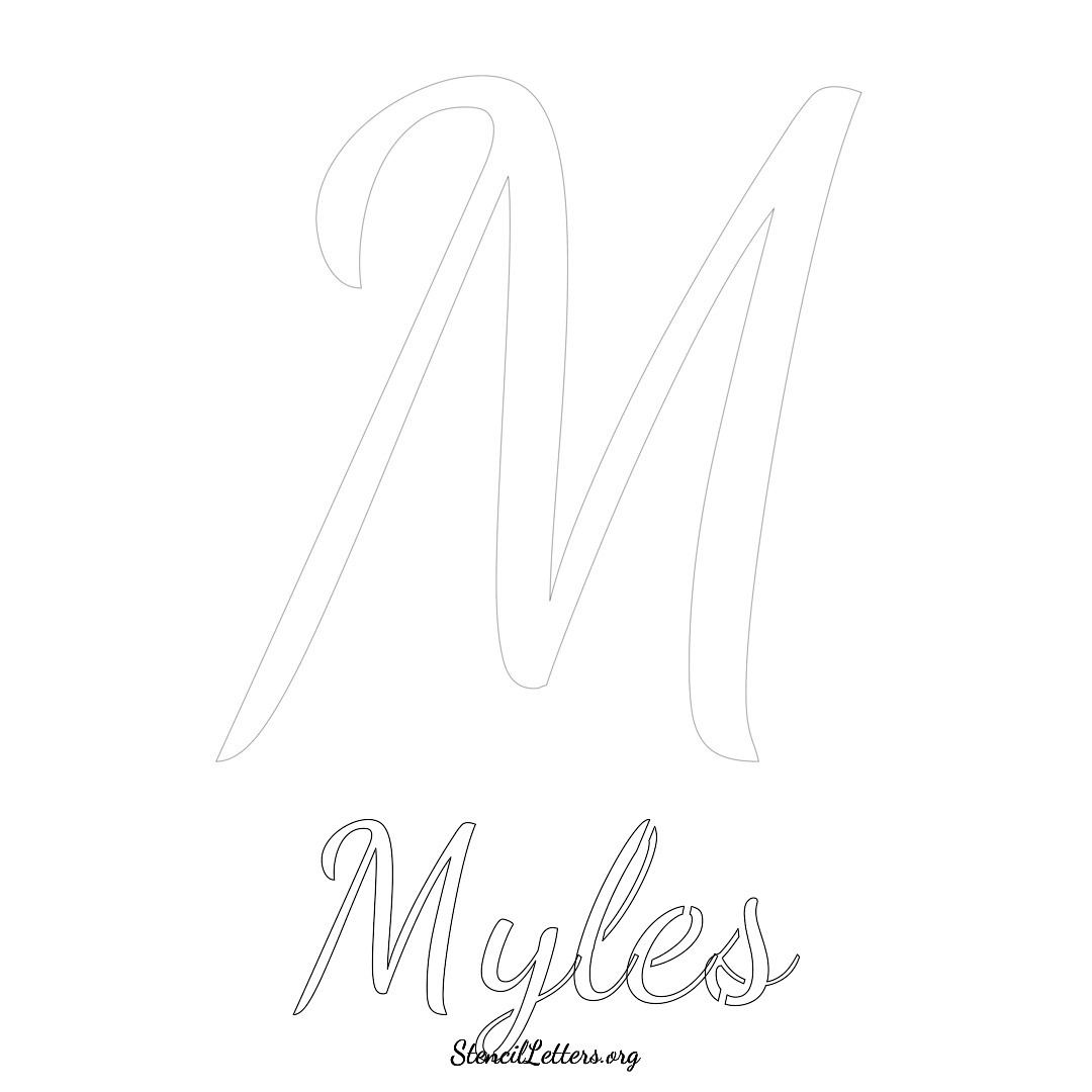 Myles printable name initial stencil in Cursive Script Lettering