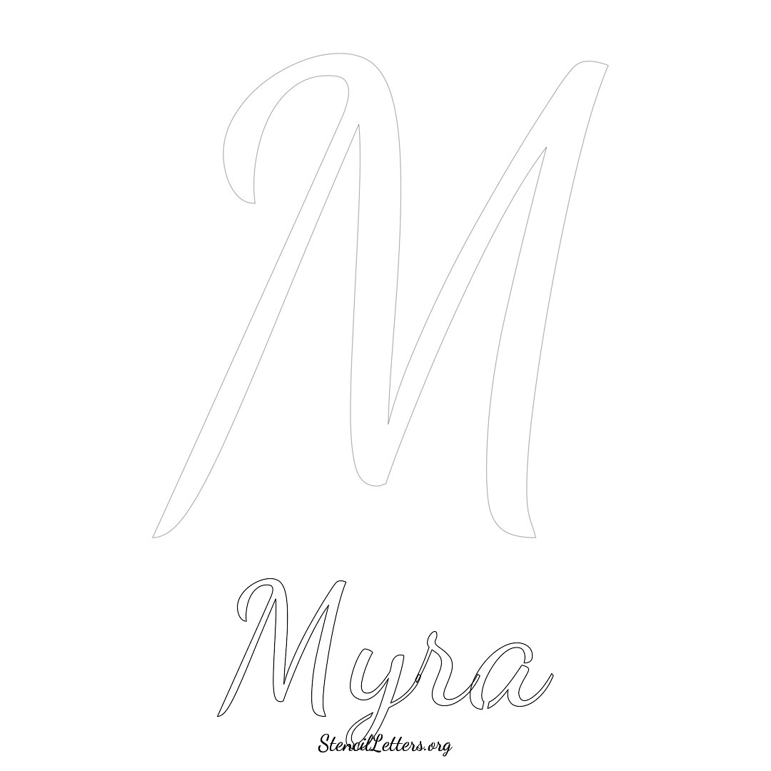 Myra printable name initial stencil in Cursive Script Lettering