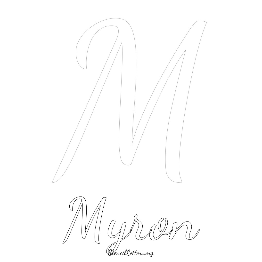 Myron printable name initial stencil in Cursive Script Lettering