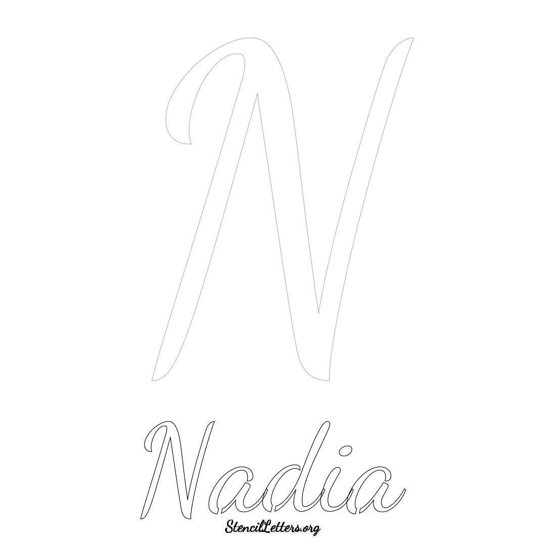 Nadia printable name initial stencil in Cursive Script Lettering