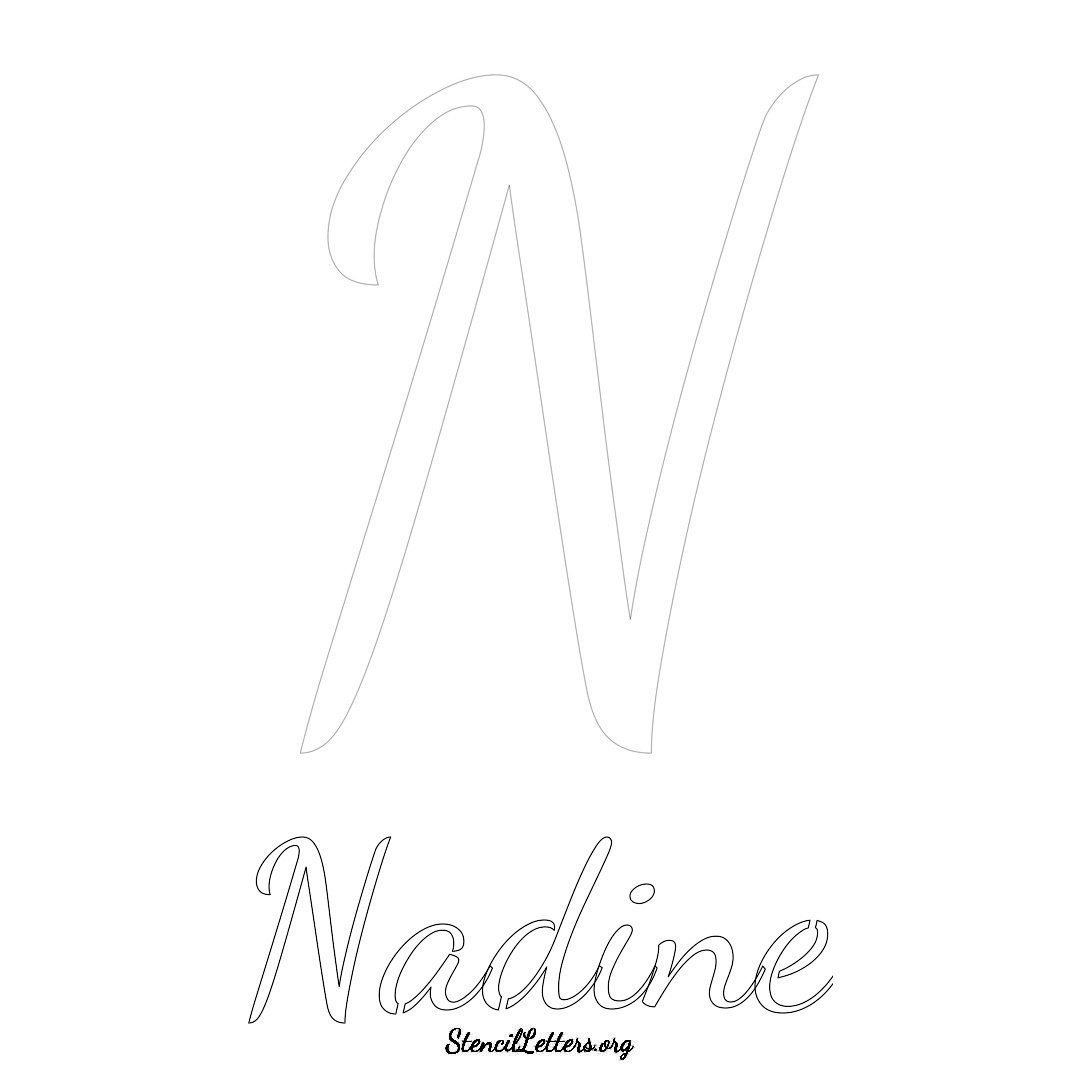 Nadine printable name initial stencil in Cursive Script Lettering