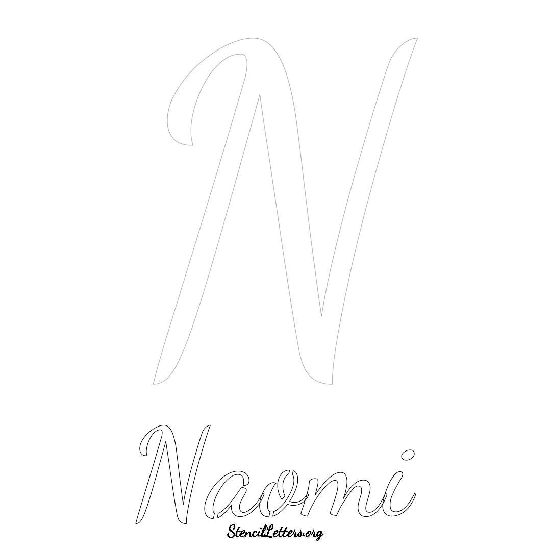 Naomi printable name initial stencil in Cursive Script Lettering