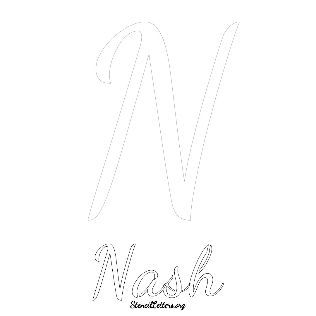 Nash printable name initial stencil in Cursive Script Lettering