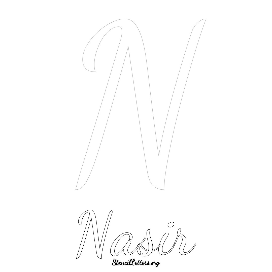 Nasir printable name initial stencil in Cursive Script Lettering