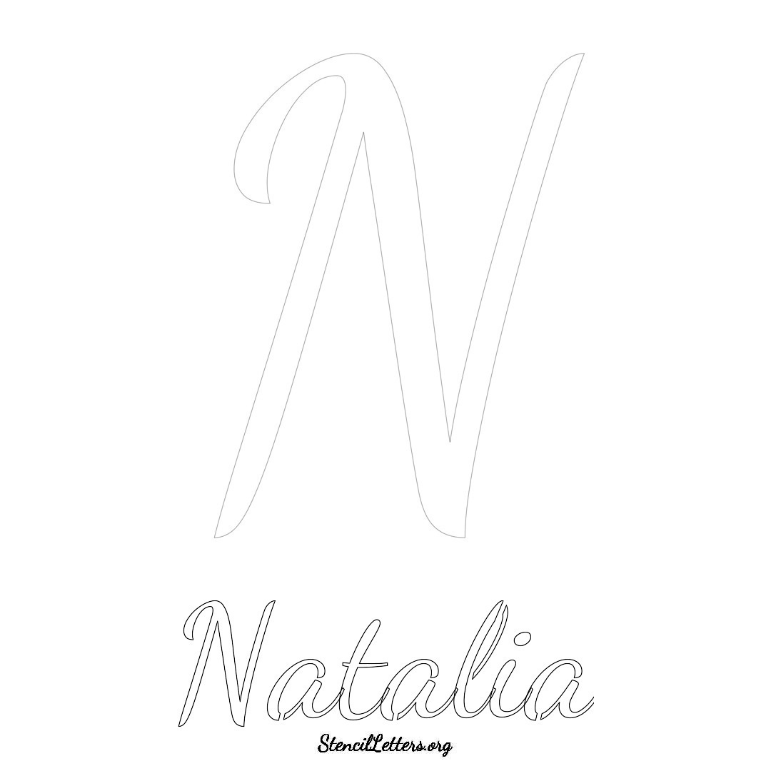 Natalia printable name initial stencil in Cursive Script Lettering