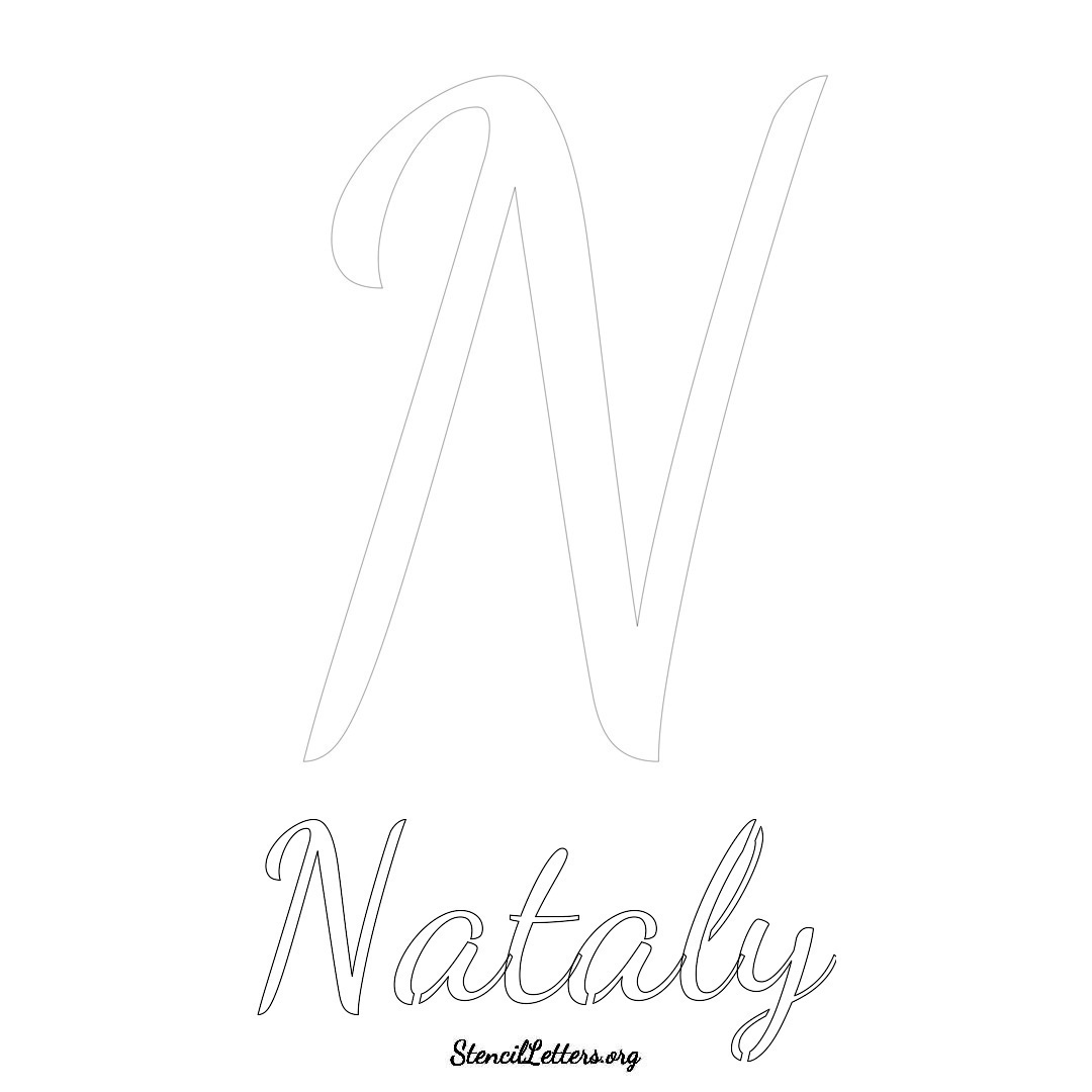 Nataly printable name initial stencil in Cursive Script Lettering