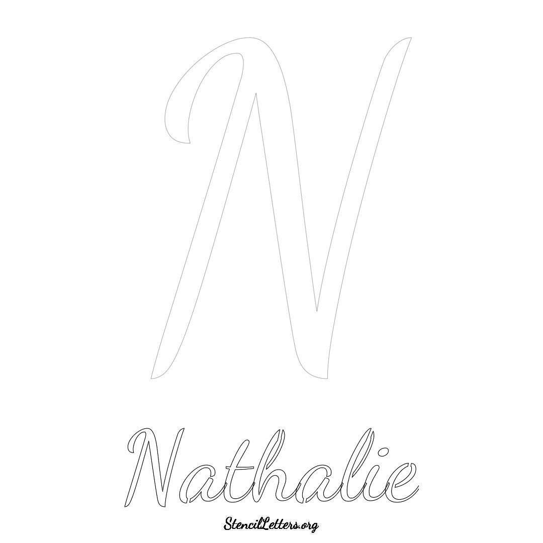 Nathalie printable name initial stencil in Cursive Script Lettering