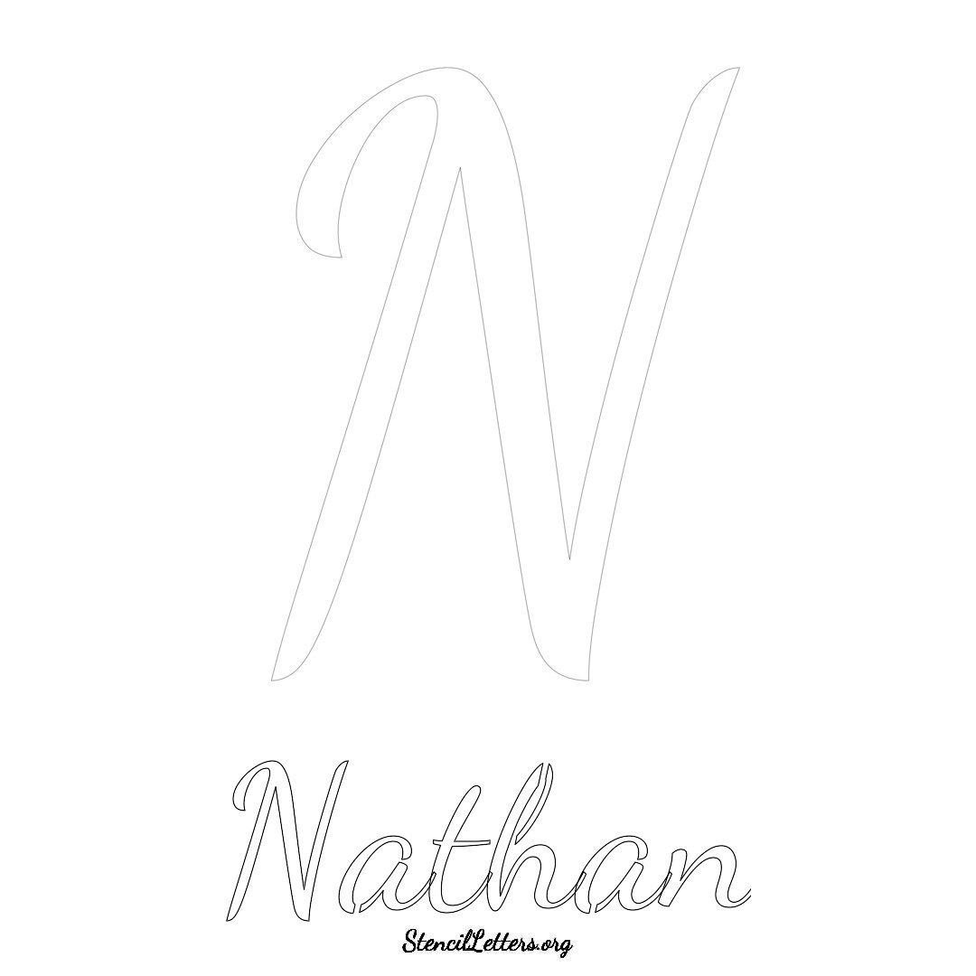 Nathan printable name initial stencil in Cursive Script Lettering