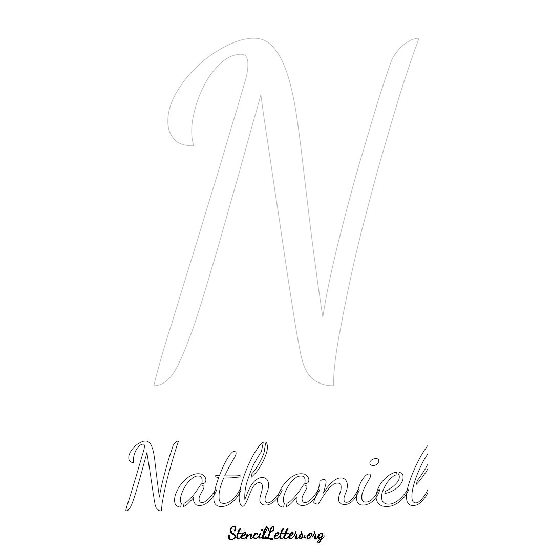 Nathaniel printable name initial stencil in Cursive Script Lettering