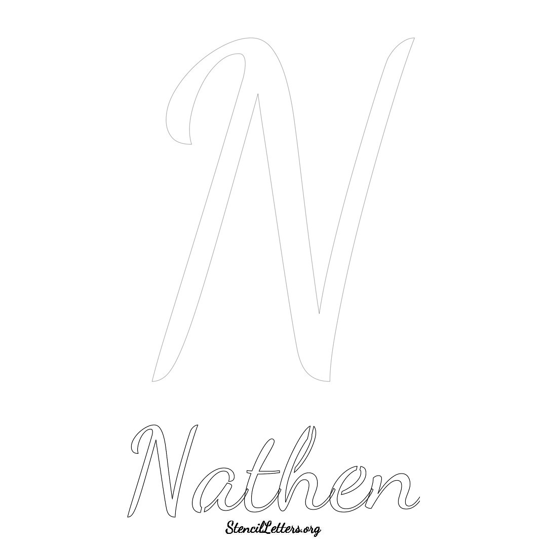 Nathen printable name initial stencil in Cursive Script Lettering