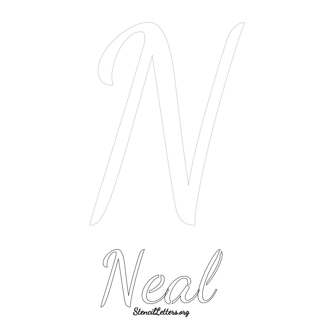 Neal printable name initial stencil in Cursive Script Lettering